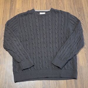 Men’s Old Navy Dark Brown Cable Knit Crewneck Sweater Size Large Relaxed Fit D44